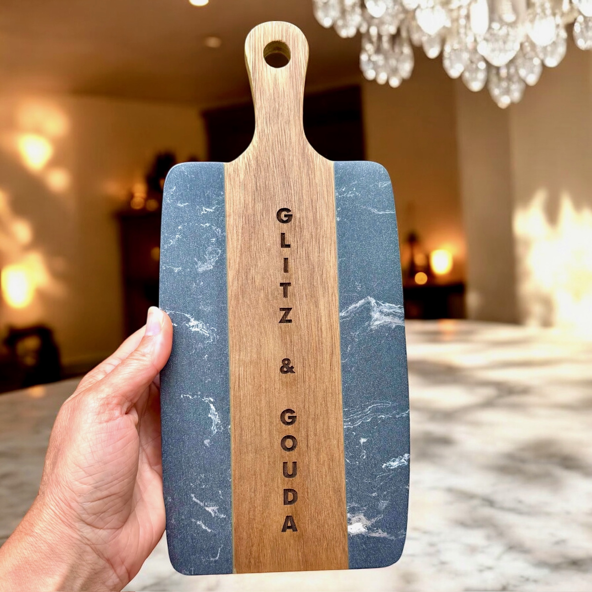 Engraved Walnut and Marble Charcuterie Board - Image 7