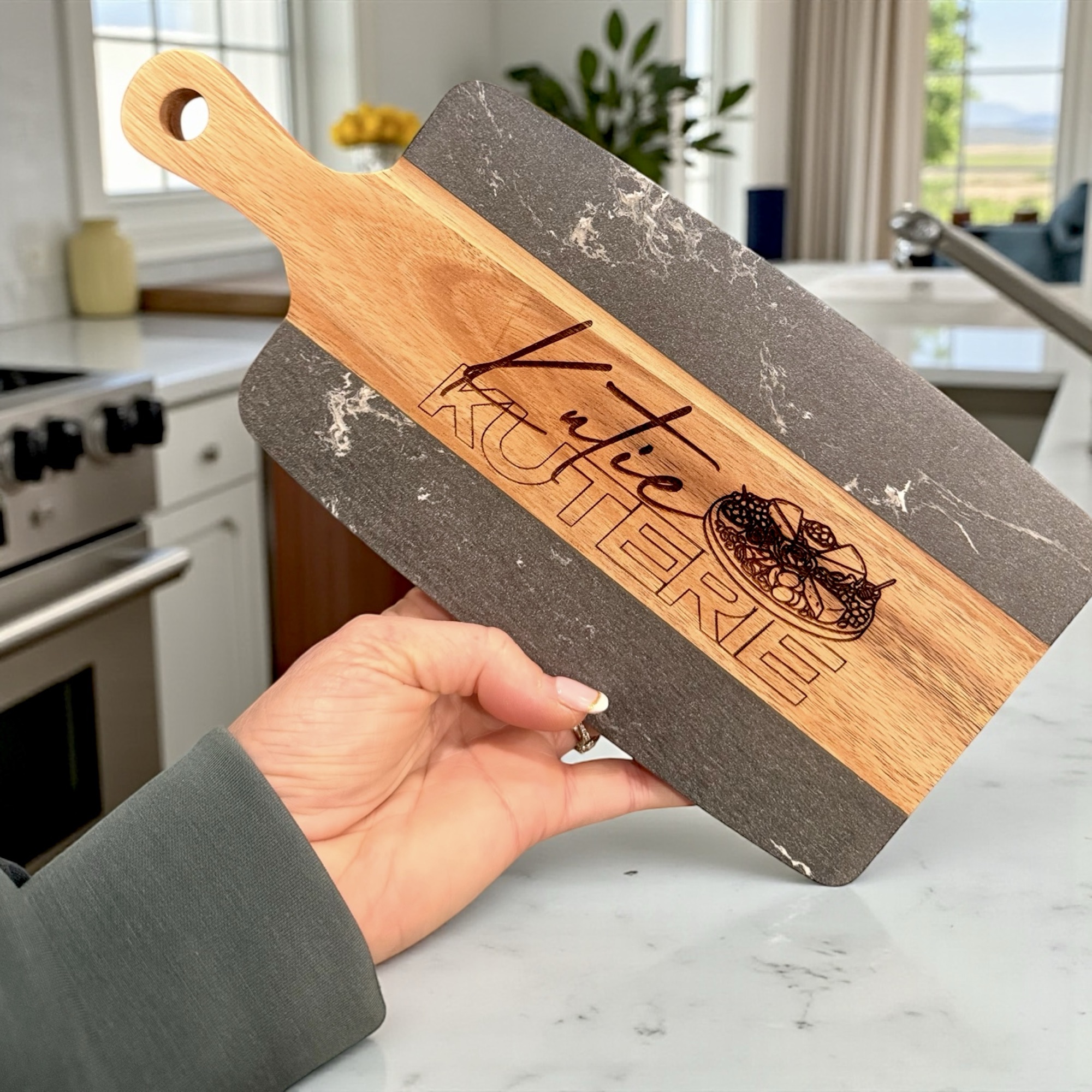 Engraved Walnut and Marble Charcuterie Board - Image 9
